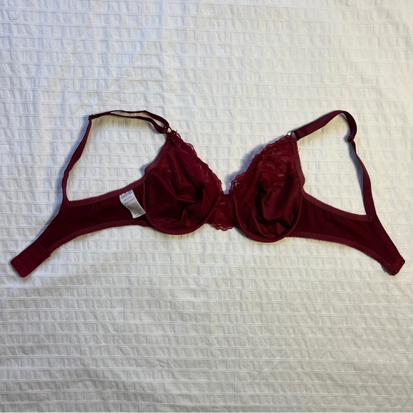 VTG 90s Vassarette Unlined Burgundy Lace Bra, 34C - Picture 3 of 9